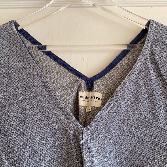 Tribe Alive Swim Beach Cover Up Poncho Fringe Blue Cream One Size - Picture 4 of 10